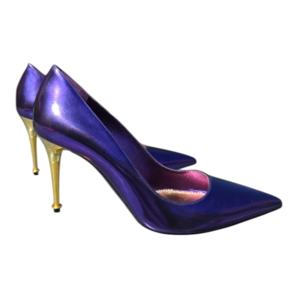 Tom Ford Metallic Purple Heels Sz 36.5 Gold High Heels (AUTHENTICATED)